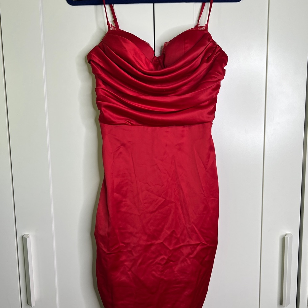 Oh Polly Red Lace Trim Mini Dress
